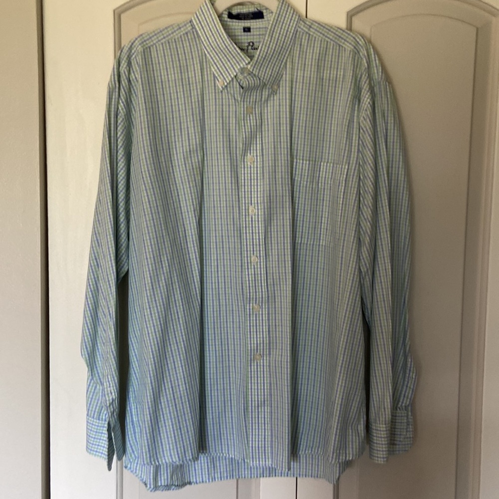 Men’s Alan Flusser small plaid green and blue button down, Size XL, Lightweight - Picture 6 of 17